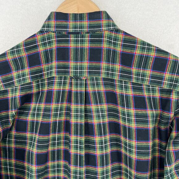 MAISON KITSUNE Shirt Mens 40 L Tartan Plaid Flannel Tricolor Fox Cotton Green - Picture 5 of 14
